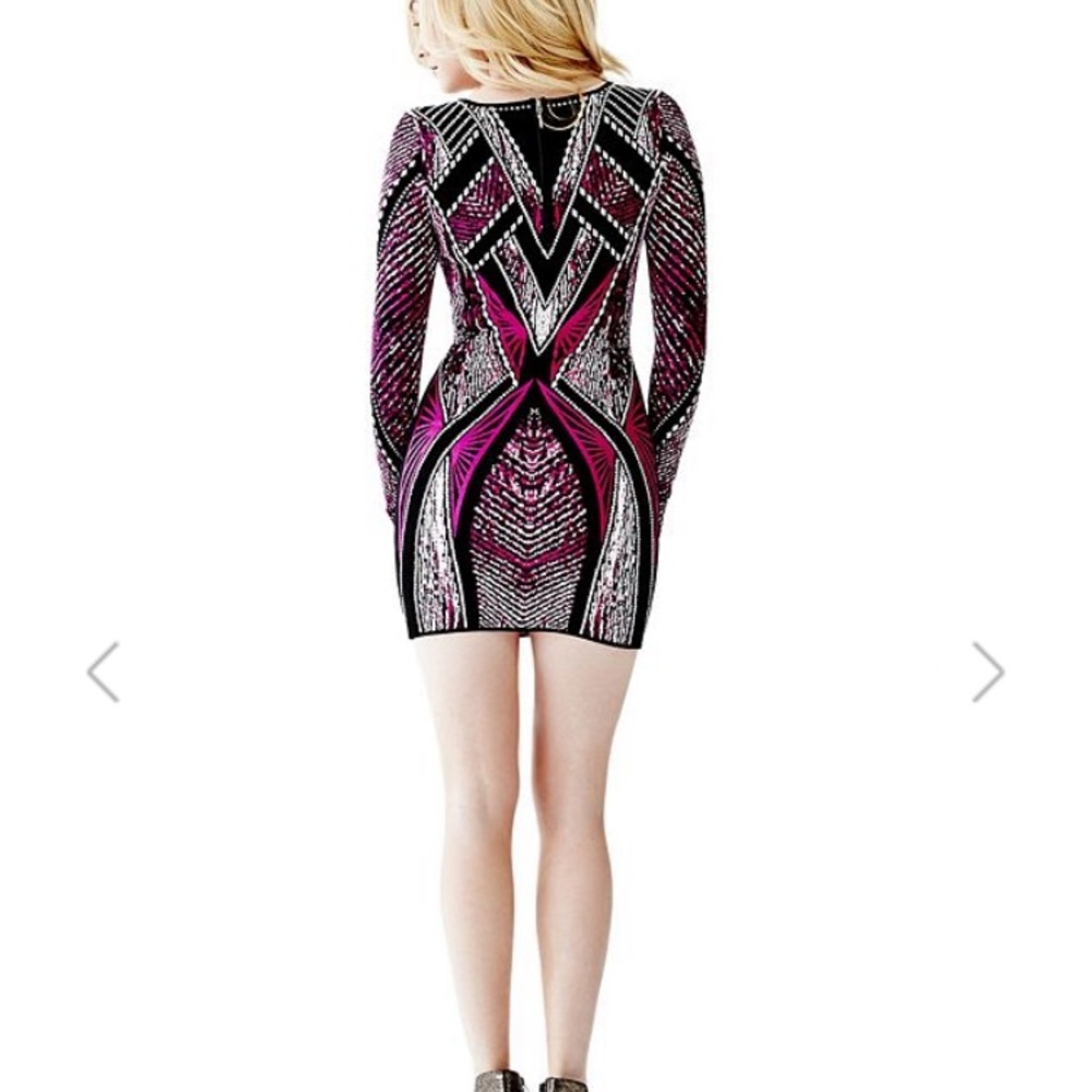 GUESS brand Dress. Black silver & fuchsia body con